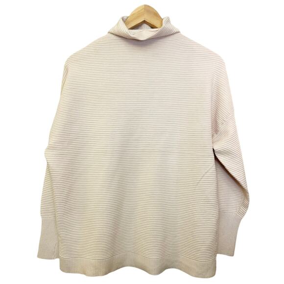 WHITE HOUSE BLACK MARKET Cream Mock Neck Ribbed Sweater Long Sleeves Large NEW - Picture 1 of 5
